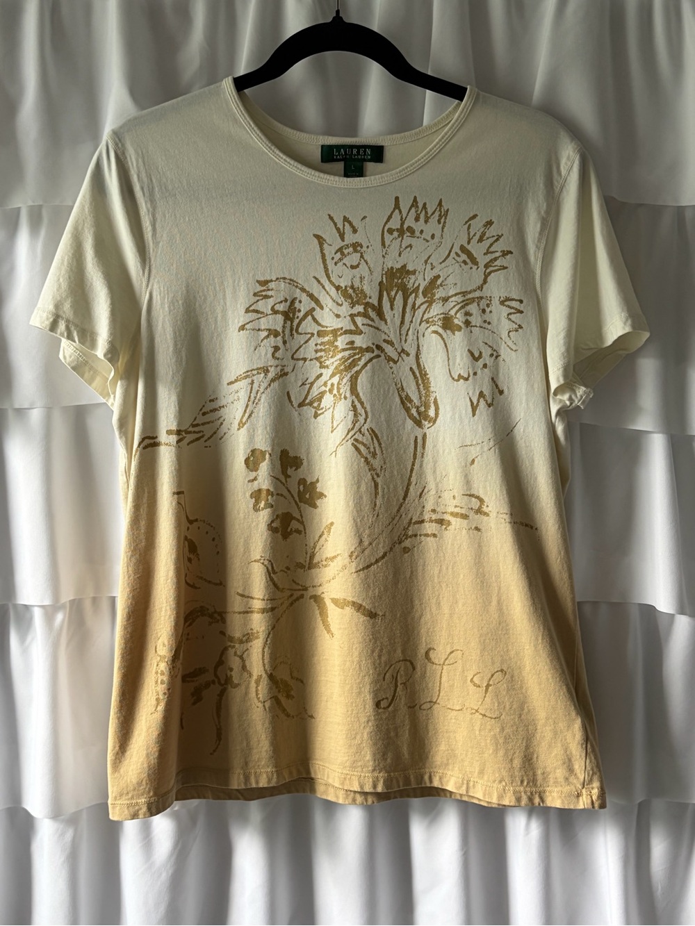 Ralph Lauren Cream-to-Tan Ombre Floral Graphic Tee